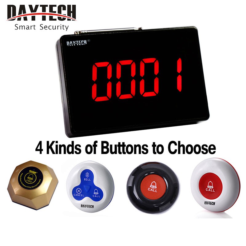 Daytech Wireless Service Call Pager ปุ่มร้านอาหาร Calling System แผงตัวรับสัญญาณพร้อมปุ่มเพจเจอร์ (P