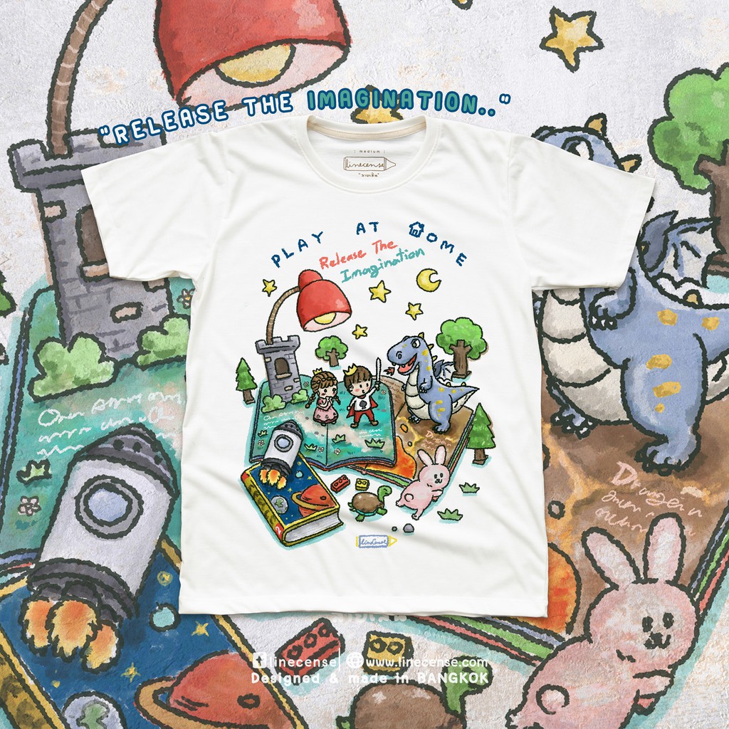 Play at home " release the imagination " t-shirt เสื้อยืด สำหรับเด็กและครอบครัว