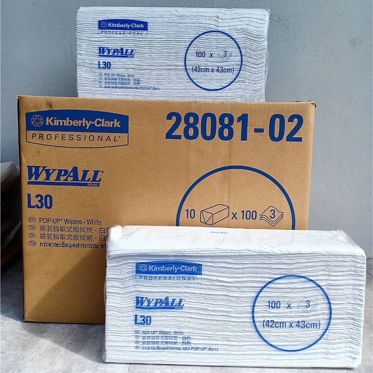 กระดาษเช็ดน้ำมันสีขาว Wypall L30 pop-up Wipers 1 แพค (100 แผ่น)หนา3ชั้น(10แพ็ค/กล่อง) KIMBERLY-CLARK