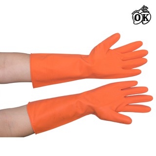 ถุงมือแม่บ้านOK สีส้ม8.5 (6คู่) RUBBER GLOVES