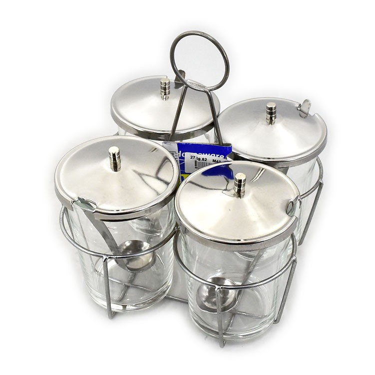 ชุดเครื่องปรุงแก้วโครงลวดเหล็ก