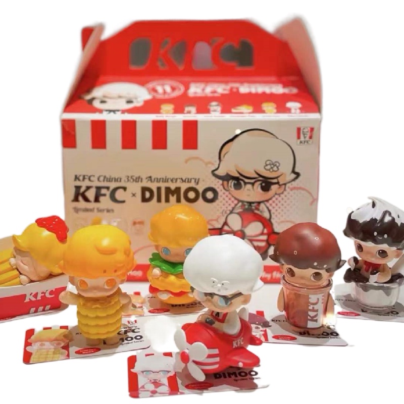 Original POP MART DIMOO KFC Joint Series Blind Box ของเล่นรุ่นยืนยันสไตล์อะนิเมะน่ารักของขวัญ Surprise Box
