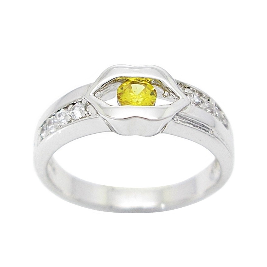 แหวนพลอยสีเหลือง พลอยบุษราคัม แหวนชุบทองคำขาว ประดับเพชร cz สวยวิ้งวับ ชุบทองคำขาว ชุบทองคำขาวแท้ เพชร cz แท้