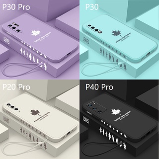 Maple เคส Huawei P30 Pro P30 Lite P40 Pro P20 Pro Soft TPU Case+Strap Side pattern Huawei P30 Phone Cover เคสโทรศัพท์