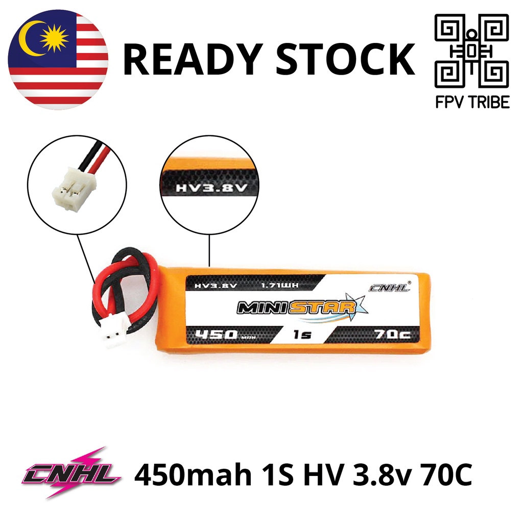 CNHL Ministar 450mah 3.7v 3.8v HV 1S 70C Lipo LiHV แบตเตอรี่สําหรับ FPV Mobula 6 Mobula 7 Tiny Whoop