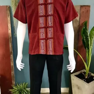เสื้อผ้าไทยพื้นเมืองชาย ผ้าฝ้ายพื้นเมืองคอจีนแต่งเชือกแขนสั้นใส่ออกงานใส่ทำงานอก 40,42,44,46,48,50,52,54,56