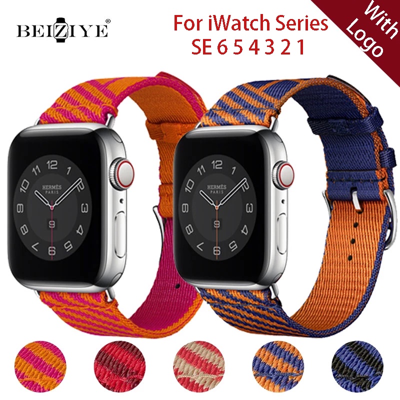 Hermes สายนาฬิกาข้อมือไนล่อน แบบเปลี่ยน สไตล์เรียบง่าย สําหรับ Apple watch s7 6 5 4 3 2 1 SE iwatch