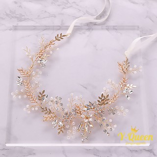y - q ที่คาดผมแฟชั่นคริสตัลลายดอกไม้สีชมพูสําหรับเจ้าสาว
