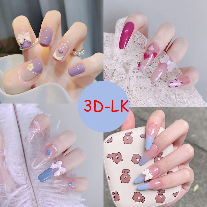 【พร้อมกาว】COD เล็บปลอม เพชร 3D สไตล์ฝรั่งเศส สําหรับตกแต่งเล็บ DIY 24 ชิ้น ต่อกล่อง