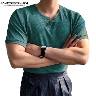 Incerun เสื้อยืด คอกลม แขนสั้น สีพื้น ใส่สบาย แฟชั่นสําหรับผู้ชาย 4 สี