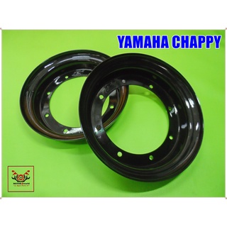 YAMAHA CHAPPY FRONT WHEEL HUB COVER "BLACK" SET (Dia.8" / Wide 4") // ล้อกะทะ (ล้อหน้า) สีดำเงา ขอบ 8 นิ้ว หน้ากว้าง 4"