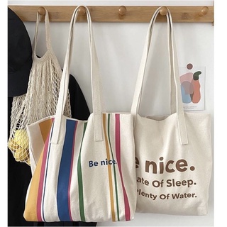 🍢กระเป๋าผ้า Be nice tote bag🍧 มีลายทั้งหน้าและหลัง สามารถเลือกใช้ด้านไหนก็ได้