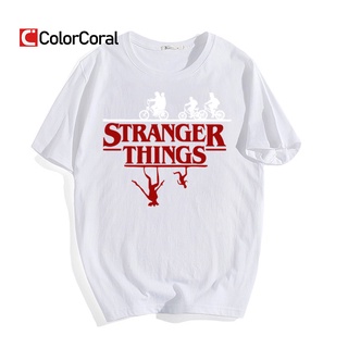 คอตต้อนคอกลมColorcoral เสื้อยืดลําลอง แขนสั้น พิมพ์ลาย Stranger Things แฟชั่นสําหรับเด็กผู้ชาย ผู้หญิงS-5XL