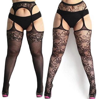 เสือผ้าแฟชันผู้หญิง New Sexy Womens fishnet tights Plus Size Lace Suspender Pantyhose Stocking