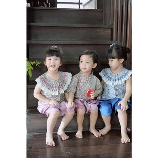 ชุดไทยเด็กชายคอตั้ง ลายมะลิสีขาว ชมพู