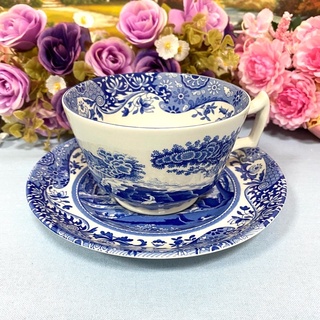 Vintage Spode Blue Italian Jumbo Cup with Saucer ถ้วยชา