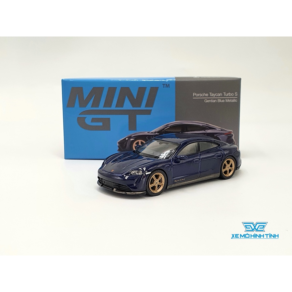Porsche Taycan Turbo S Gentian Blue Metallic LHD 1:64 MiniGT รถโมเดล (สีน้ําเงิน)