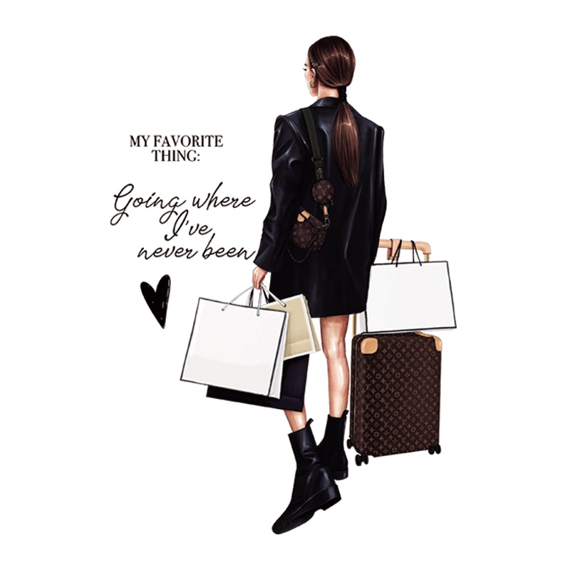 Travel Woman Applique Transfers Over Powder สติกเกอร์ Hot Tear Diy Thermal Transfer ดีไซน์ใหม่เสื้อยืดชุดแพทช์เหล็ก