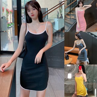 ชุดเดรสสั้น Bodycon สายคล้องสปาเก็ตตี้สำหรับผู้หญิง