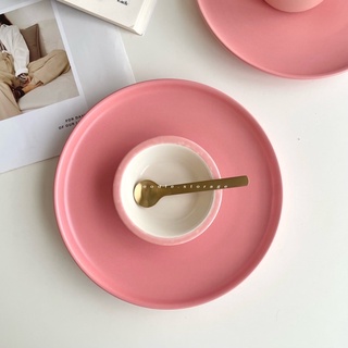 จานเซรามิค จานคาเฟ่ จานสีชมพู จานใส่อาหาร (pink milk plate : noodle.storage)