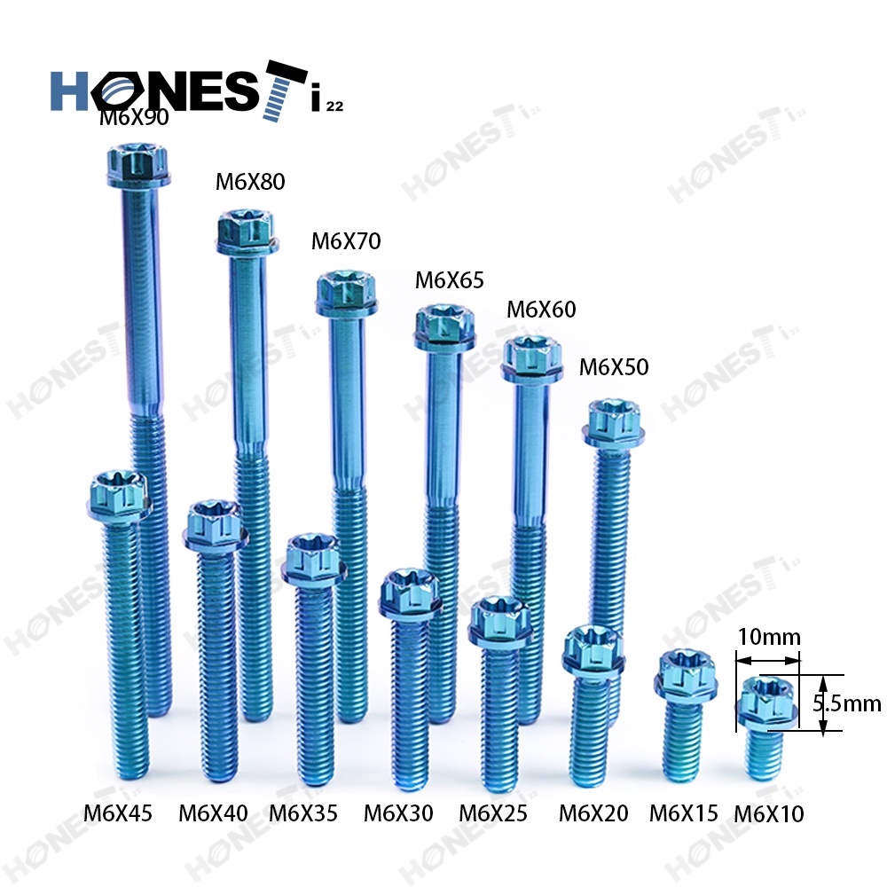 Honesti22 Titanium alloy Bolts M6X10-90mm/1.0P CNC head screws Locomotive modification High strength corrosion resistance