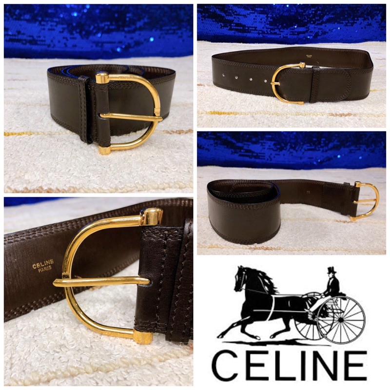 🎗: CELINE Dark Brown Leather Belt Vintage แท้💯%