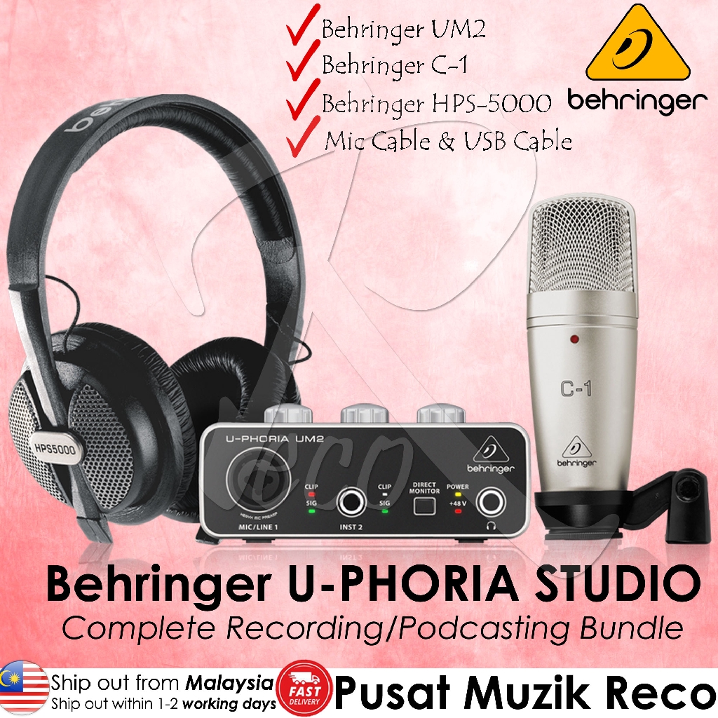 Behringer U-Phoria Studio Complete Recording Podcasting Bundle (UM2 / C-1 / HPS5000)