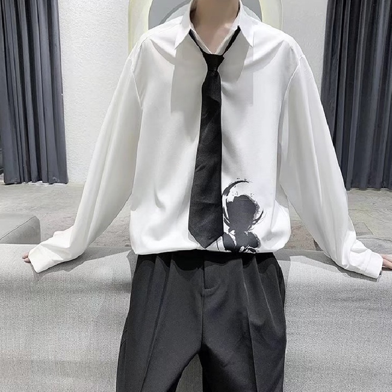 4 สี【M-3Xl】เสื้อเชิ้ตแขนยาวพิมพ์ลายแฟชั่นสไตล์เกาหลีสําหรับผู้ชาย ราคา ถูกที่สุด ดีลบีเคเค แกลเลอรีภาพที่ 8