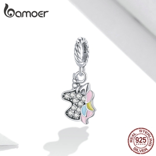 Bamoer 100% Silver 925 Pendant with Colored Pony Shape For Bracelet DIY Cubic Zircon Charm Jewellery SCX123