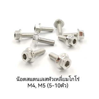 น๊อตสแตนเลสหัวเหลี่ยมโกโร่ M4,M5(5-10ชิ้น)