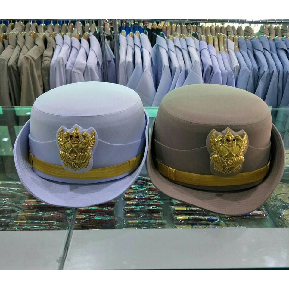 หมวกหม้อตาล หมวกข้าราชหน้าครุฑ สำหรับชุดปกติขาว ชุดข้าราชการกากี / ชายและหญิง