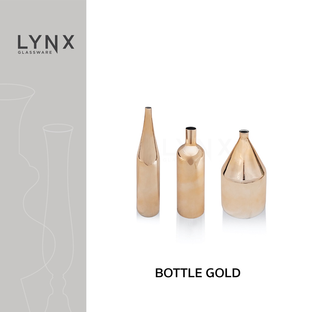 LYNX - BOTTLE 102 GOLD - แจกันแก้ว ทรงขวด แจกันสีทอง ขวดแก้วสีทอง แฮนด์เมด จัดดอกไม้ ตกแต่งสถานที่