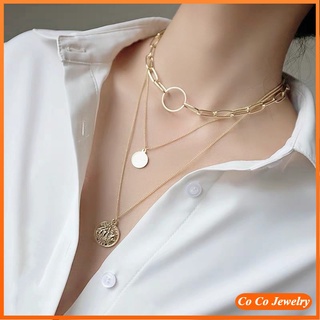 เครื่องประดับแฟชั่นผู้หญิงสร้อยคอโซ่ทองคําสองชั้นจี้เหรียญอวาตาร์