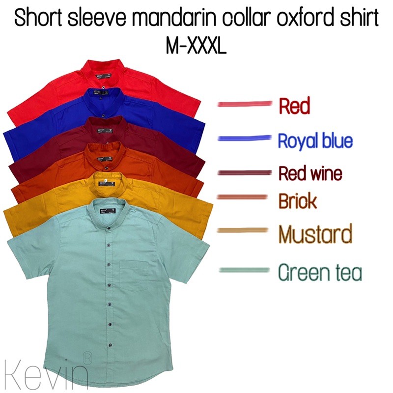 เสื้อคอจีนสื้อคอจีนแขนสั้นสีพื้น M-XXXLShort sleeve mandarin collar oxford shirt - รูปที่ 3