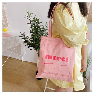 กระเป๋าผ้างานmerci สีชมพูหวาน ผ้าฝ้ายญี่ปุ่น เหมาะสำหรับสะพายข้าง