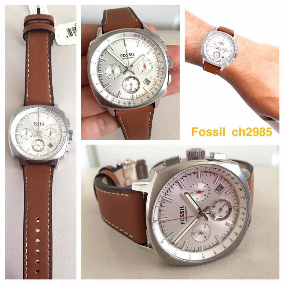 Fossil CH2985  Men Haywood Chronograph Tan Leather Watch ของแท้