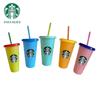 Starbucks กระติกน้ําร้อนพลาสติก เปลี่ยนสีได้ พร้อมหลอดดูด