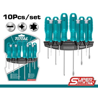 Total ชุดไขควง ด้ามพลาสติก 10ตัวชุด (พร้อมแผงแขวน) รุ่นTHTDC251001 ( 10 pcs Screwdriver Set ) ไขควงชุด