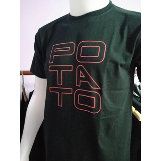 [พร้อมส่ง] เสื้อยืดวง POTATO  ไม่มีตะเข็บข้าง คอกลมสีดำ-ขาว Cotton100%