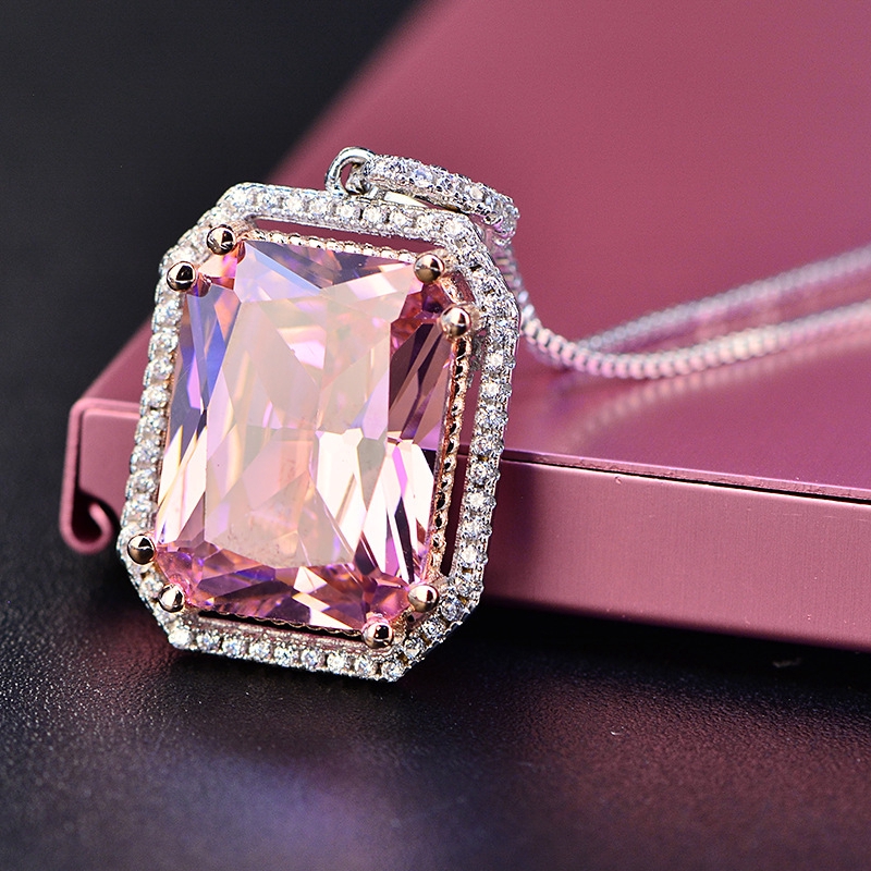 223 Morganite หรูหรา Retro จี้ Big Square ตัดสีชมพู Sapphire เพชร AAA CZ จี้สร้อยคอวันเกิด Party