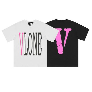 เสื้อคู่รัก - VLONE แฟชั่นพิมพ์ผ้าฝ้าย Unisex เสื้อยืดแขนสั้น