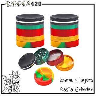 Rasta Premium Grinder ที่บด เครื่องบด สมุนไพร Grinder Rasta ที่บดอลูมิเนียม Storage Stash Jars 63 มม. 5 ชั้น มีที่ใส่แดป