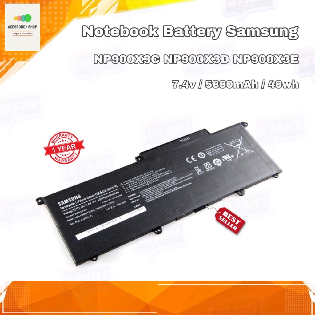 แบตโน๊ตบุ๊ค Notebook Battery Samsung NP900X3C NP900X3D NP900X3E (7.4v / 5880mAh / 48Wh) รับประกัน 1 