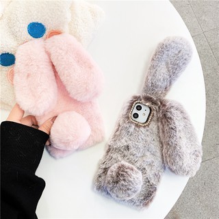 Cartoon Plush Case Samsung Galaxy A7 2018 J6 J4+ J8 A6+ A8+ A6 A8 J4 plus เคสมือถือ Soft TPU hand warmer rabbit เคสป้องกัน