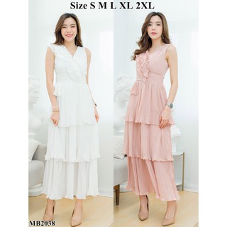 Iงานป้าย Multibrand {S-2XL} (ป้ายแท้)(เช็คของก่อนโอนเงิน) มี 5 ไซส์ ชุดเดรสยาว แขนกุด กระโปรงพลีท 2038