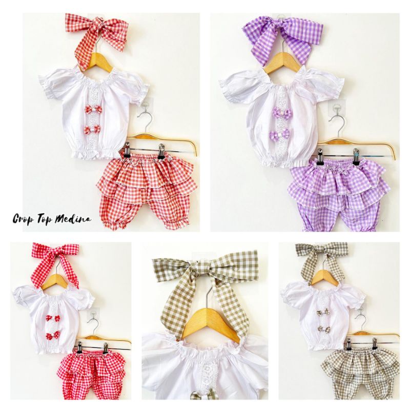 [3-18 เดือน] MEDINA CROP TOP SET / BABY GIRLS GOING OUT SET MEDINA CROP TOP SET FREE RIBBON HEADSET 