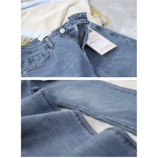 jean Girl 【ผ้ายืด】กางเกงยีนส์ทรงกระบอกเล็ก ผ้ายีนส์ยืด เอวสูง ปลายขาตัด รับประกันเนื้อผ้าอย่างดี