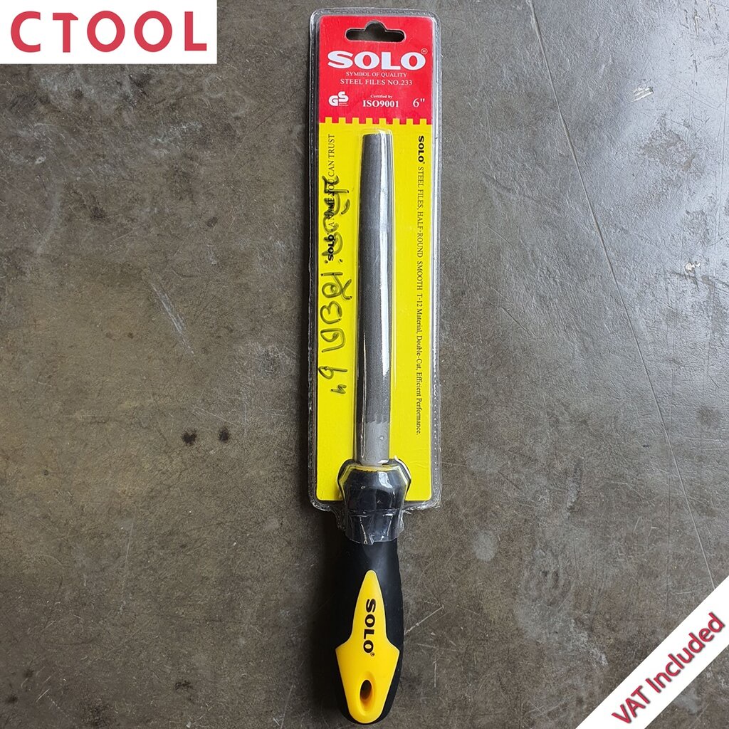 ตะไบท้องปลิงละเอียดพร้อมด้าม 6นิ้ว รุ่น 233-6" Solo ของแท้ - Authentic Smooth Half-Round Hand File - ซีทูล Ctoolhardware
