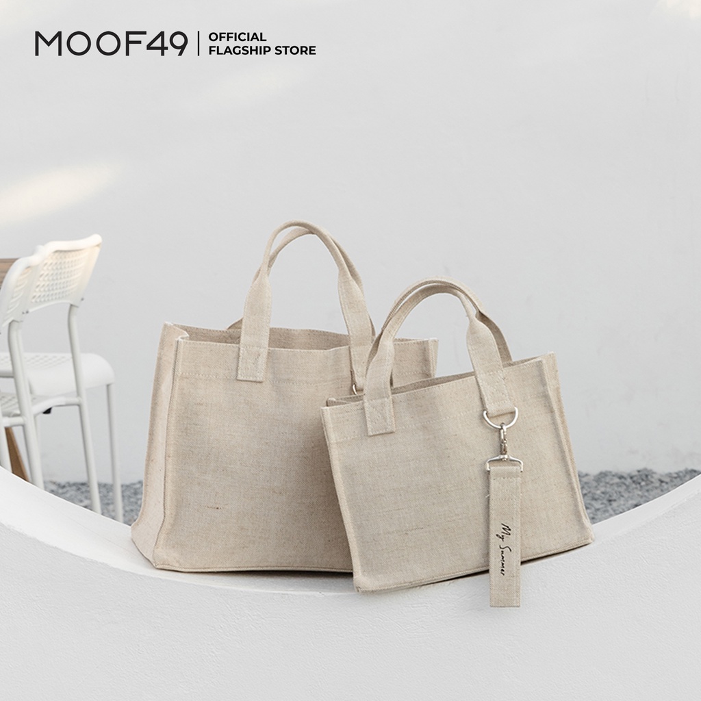 MOOF49 SUNSHINE 8.5 กระเป๋าผ้าป่านทอลายกระสอบ ขนาด 8.5 นิ้ว มีสายยาว Cross-body สกรีนชื่อได้