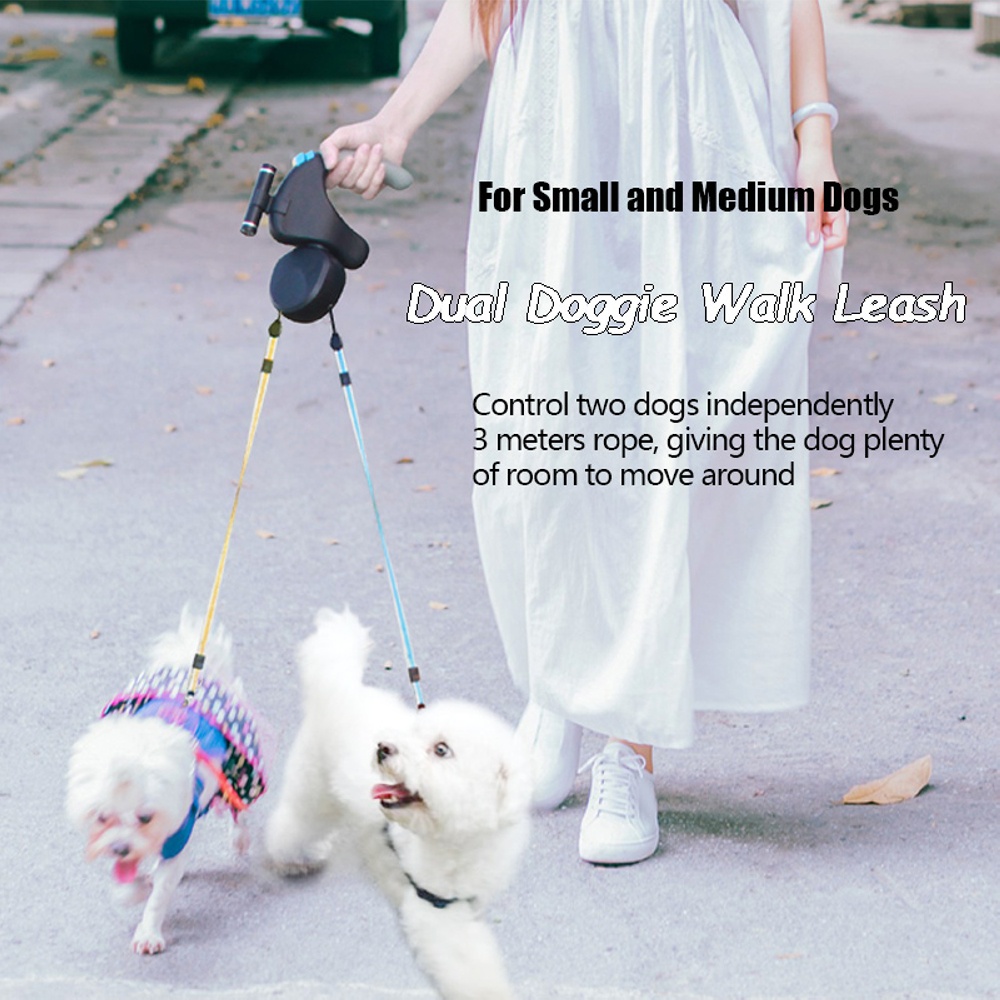 Dog Double Leashes Retractable Dual Pet Leash Rope Zero Tangle Walk For ...